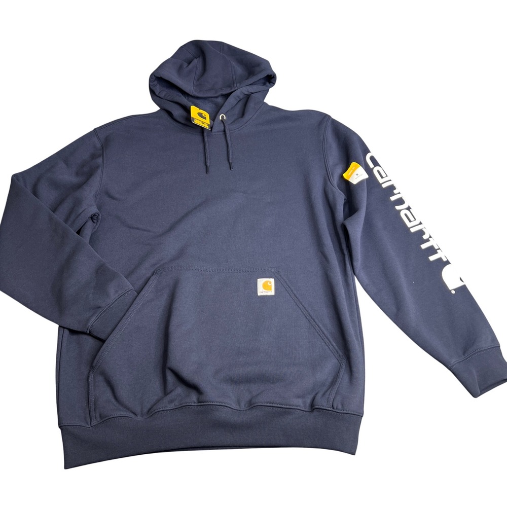 Carhartt Mens Loose Fit Midweight Logo Sleeve Hoodie Navy Blue K288-472 Sz M NWT
